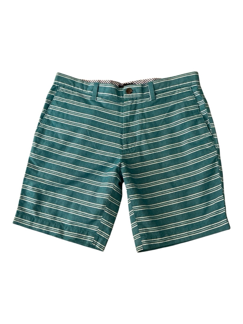 Banana Republic Teal & White Striped Flat Front Short cotton collegiate tropical
